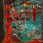 Alexandre Cruz “O peso da culpa no inconsciente humano pt 2″ Colagem de papel, grampos, acrílica, resina, papelão e madeira. 123 x 77 cm, 2010