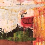 Bruno Miguel “Viva o caos(remix)” Acrílica, colorjet, Esmalte sintético, Pirmer automotívo, Emulsão Fotográfica, Betume, adesivo trans 80 x 110 cm, 2006.