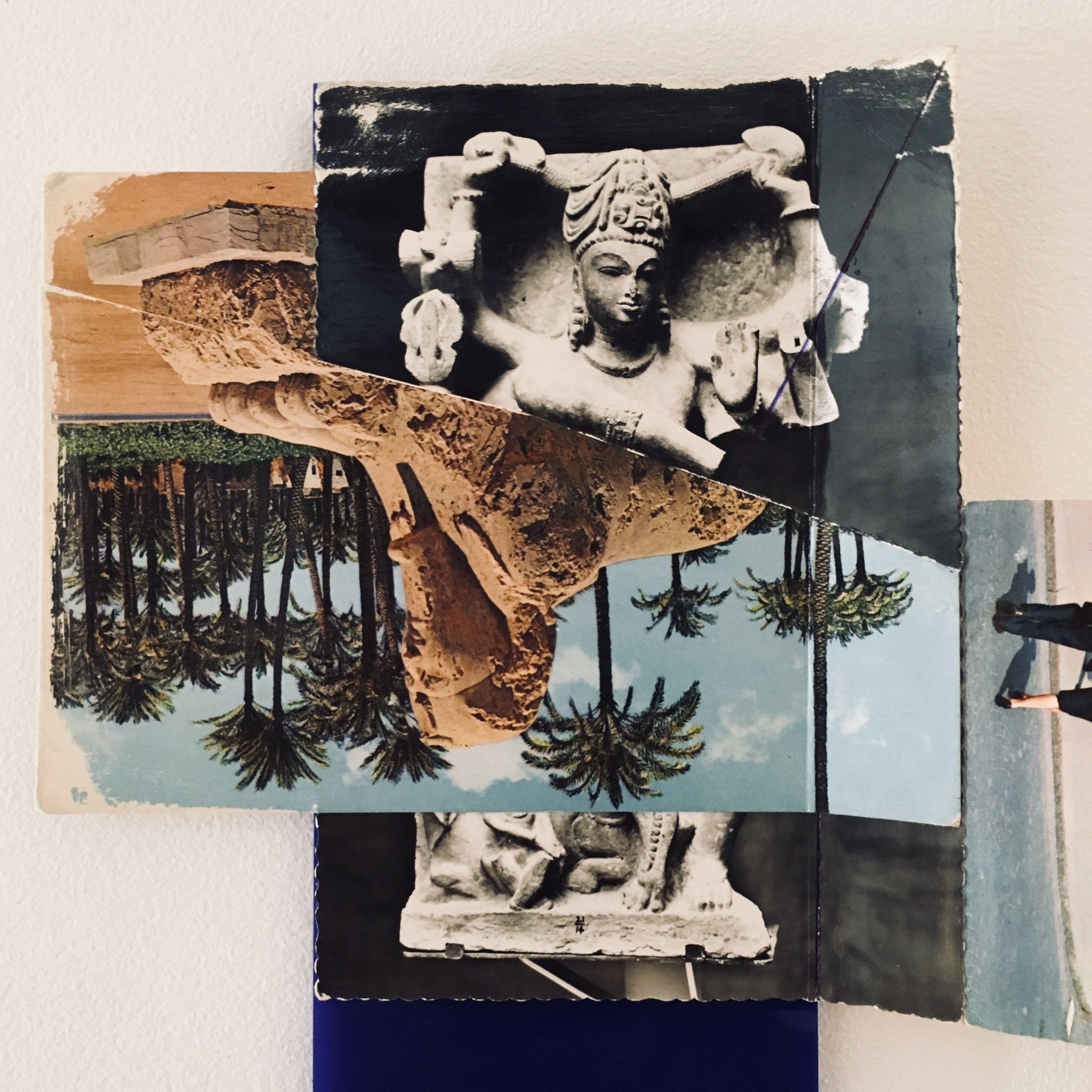 Gê Orthof, Máquinas mínimas, Salo’ çiva verona sphinx, Acrílico, postais, balsa e miniatura plástica, desenho-assemblage, 35 x 25 x 9 cm, 2018 detalhe