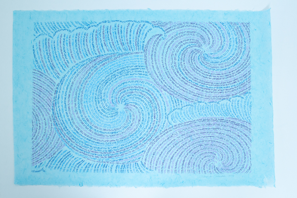 Série Mares, desenho sobre papel de arroz azul, 68x93 cm, 2018