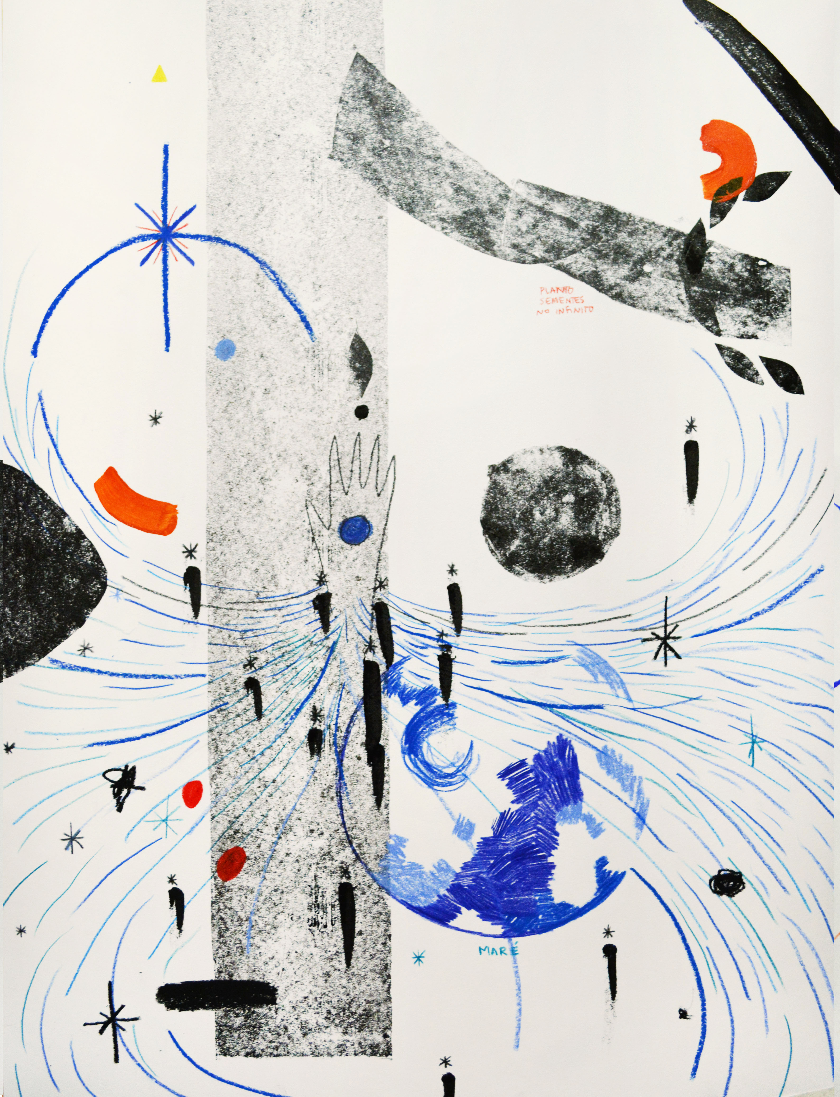 Juliana Gontijo, Geração - Série Procuro o que está atrás das estrelas, Monotipia, lápis de cor e tinta acrílica sobre papel, 46 x 66 cm, 2020