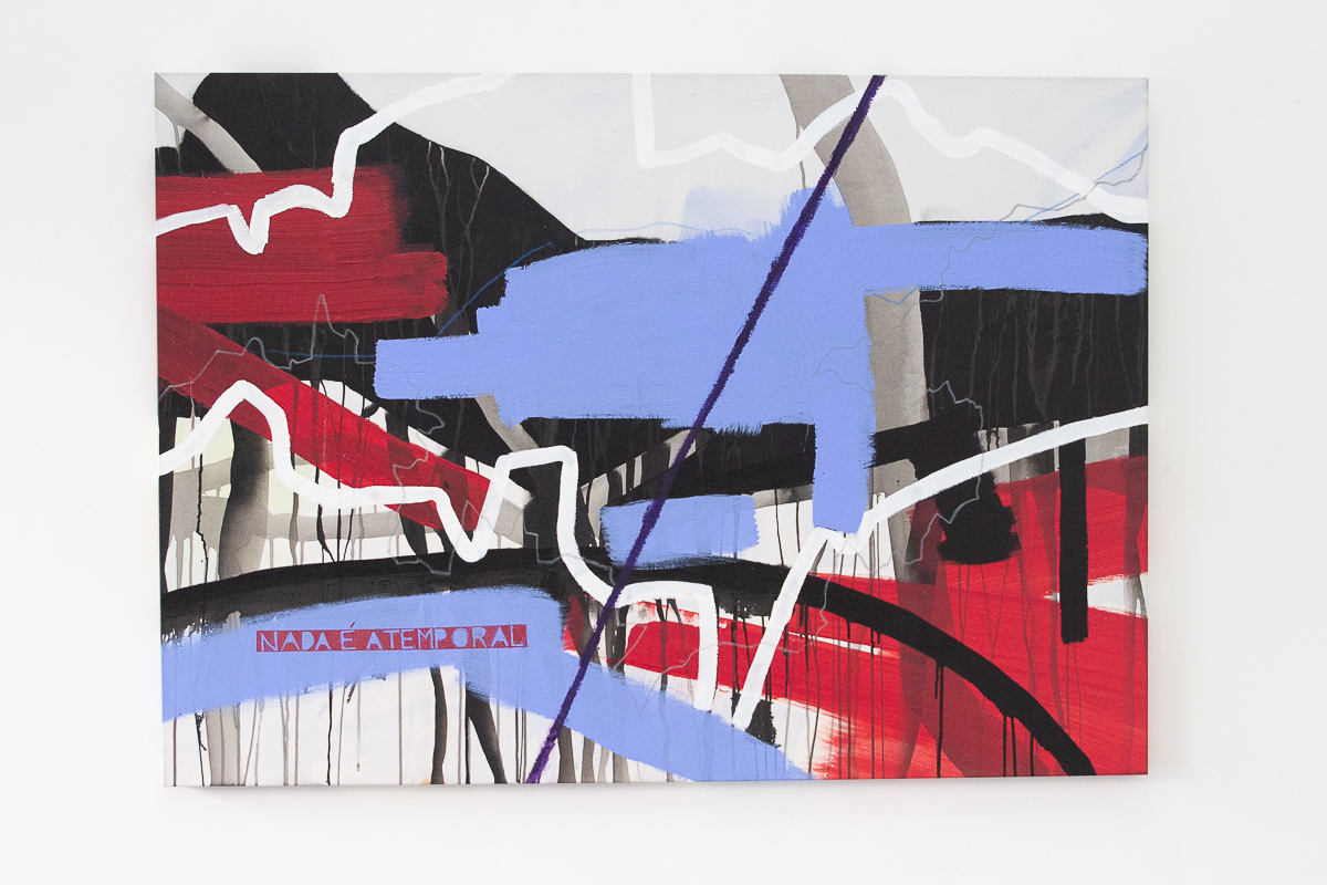 Juliana Gontijo, Nada é Atemporal, Acrílica, pastel oleoso e bastão à óleo sobre tela, 105 x 148 cm, 2018