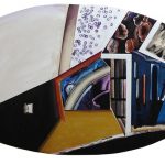 Anna Bella Geiger, EW 18 com quadrinho visceral, geométrico e informal – Série Macio, Acrílica e óleo sobre tela, 72 x 125 cm, 1994/2013.