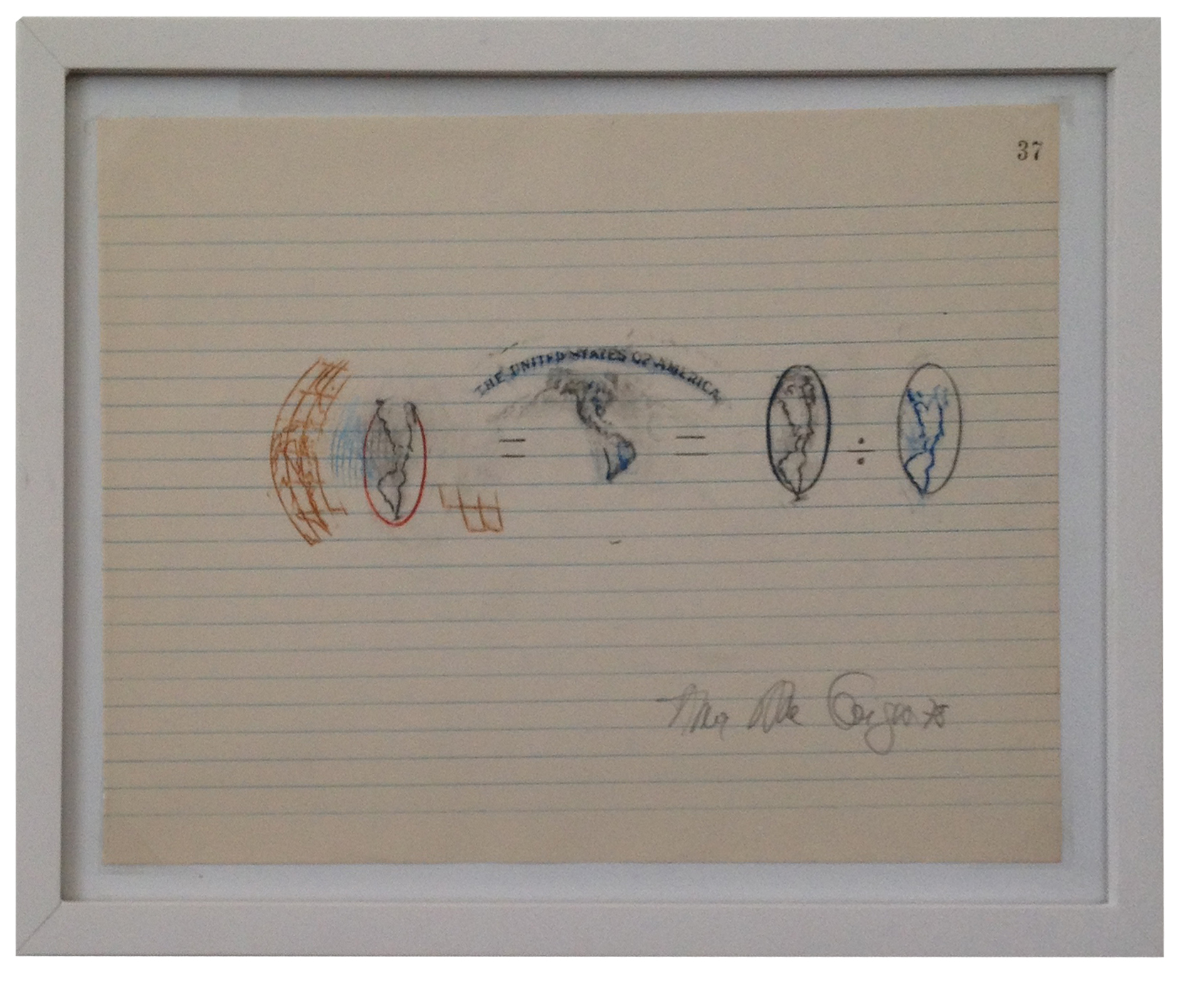 Anna Bella Geiger Variable Equations 1978 Frottage, Graphite, colored pencils on notebook sheet 9 X 13 in