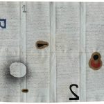 Júlio Villani, alef+2, óleo sobre documentos cartoriais, 37 x 45 cm, 2016.
