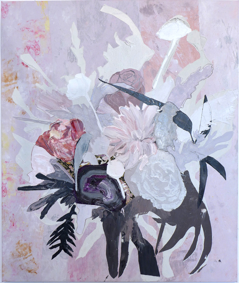 Diana Motta, Flores para meu amor I, Óleo e Colagem sobre tela, 70 x 50 cm, 2018