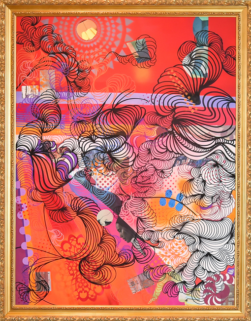 Taly Cohen, Red Velvet, Acrílica, spray, colagem e caneta sobre tela, 130 x 90 cm